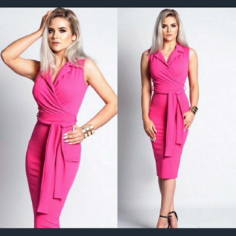 Pink Wrap Dress with Tie Detail
